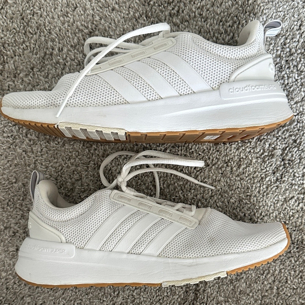 Adidas Cloudfoam White and Tan Sneakers